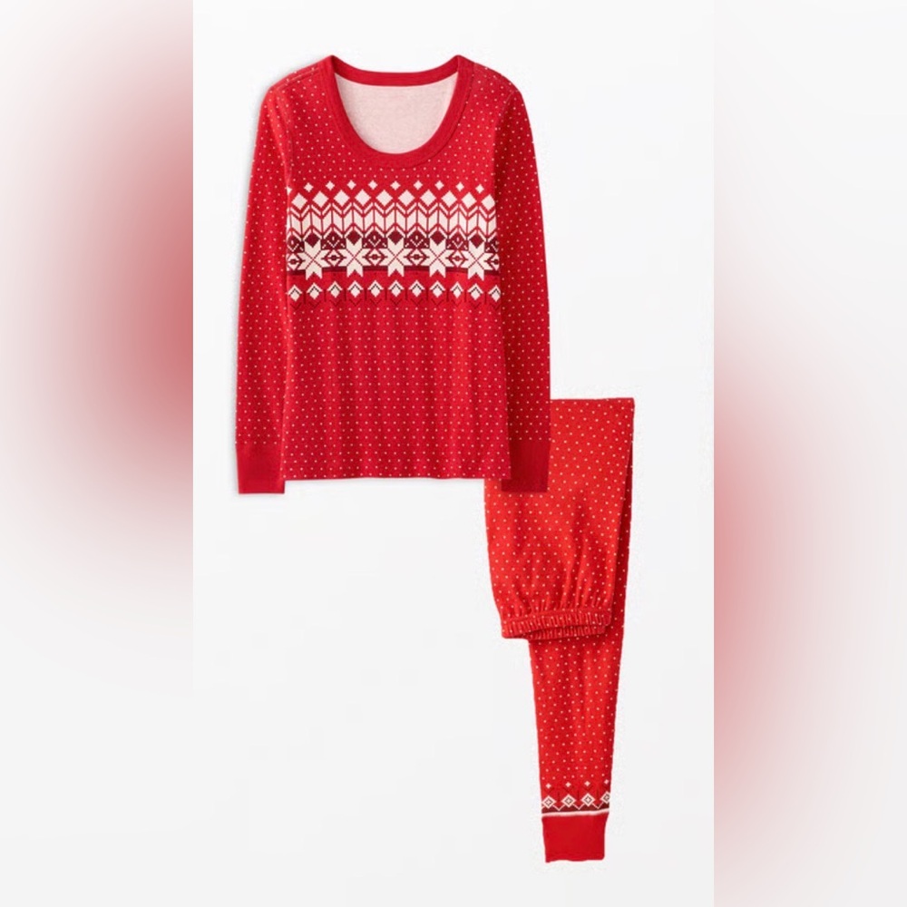 Hanna Andersson Womens Organic Cotton Pajama Set Red Nordic Fair Isle Size S